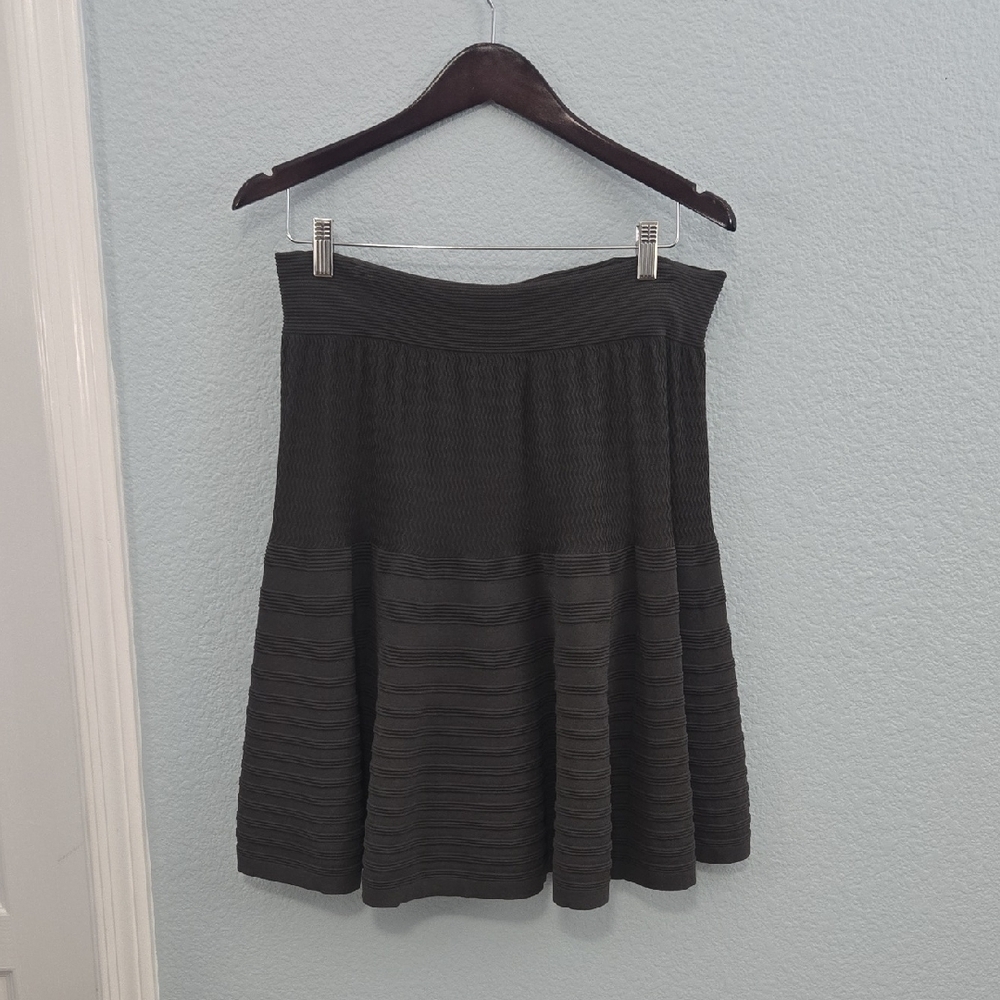 DONNA KARAN Charcoal A-Line Fit Flare Skirt Ribbed Wide Waistband Pull On Sz LRG